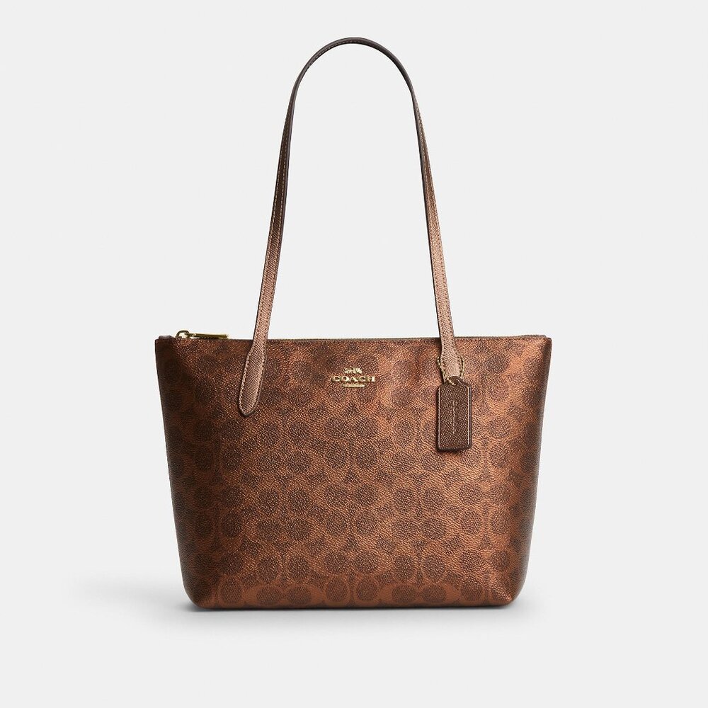 Brand New Coach Outlet Fiona Zip Tote Bag In Signature Canvas